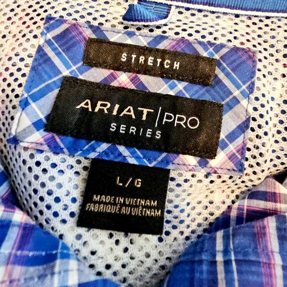 Ariat Pro Series L Blue plaid Buttondown Shirts. Work Casual Comfy Stylish Cool - Picture 12 of 16